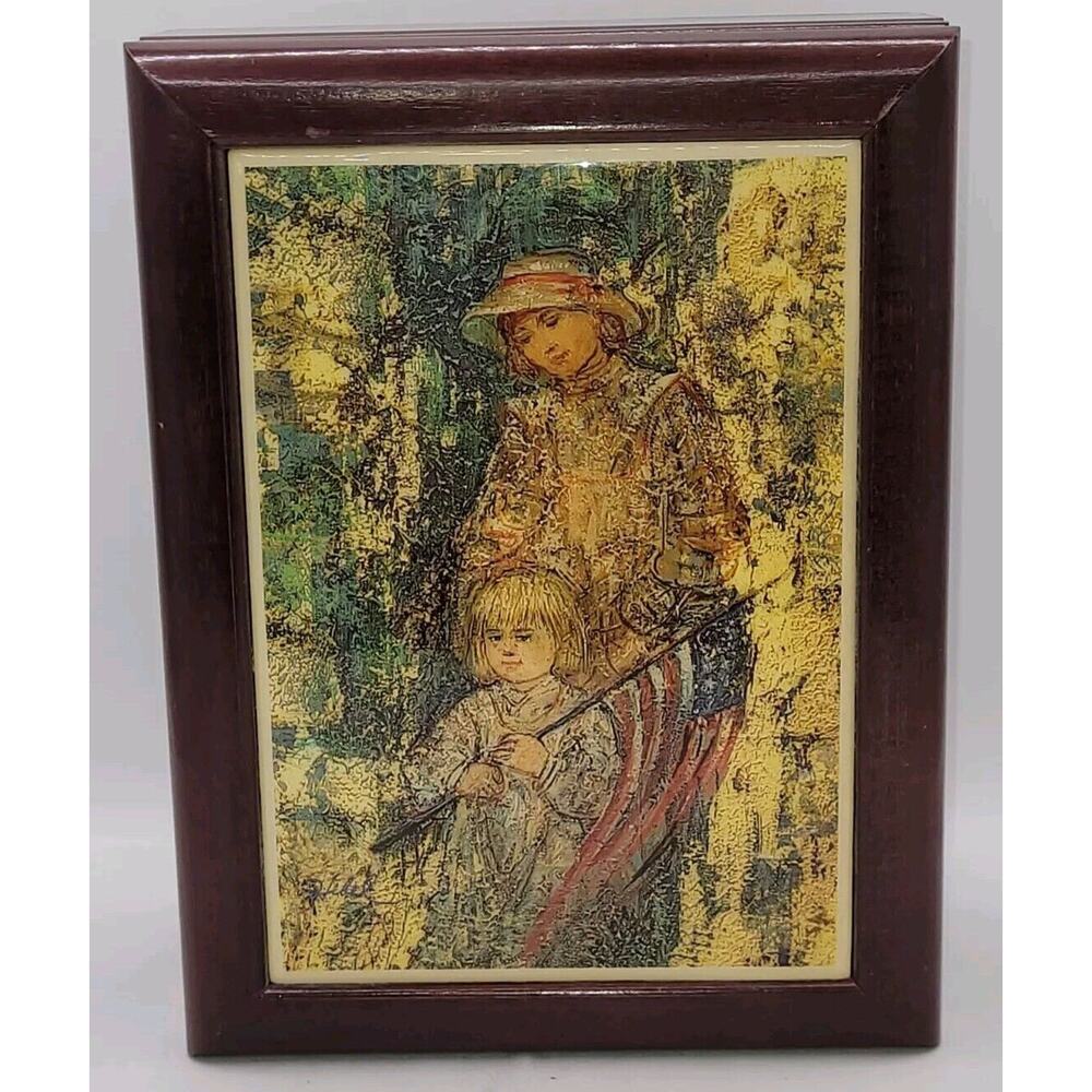 Vintage Edna Hibel Wooden Hinged Lined Jewelry Trinket Box Gloria Hope VTG